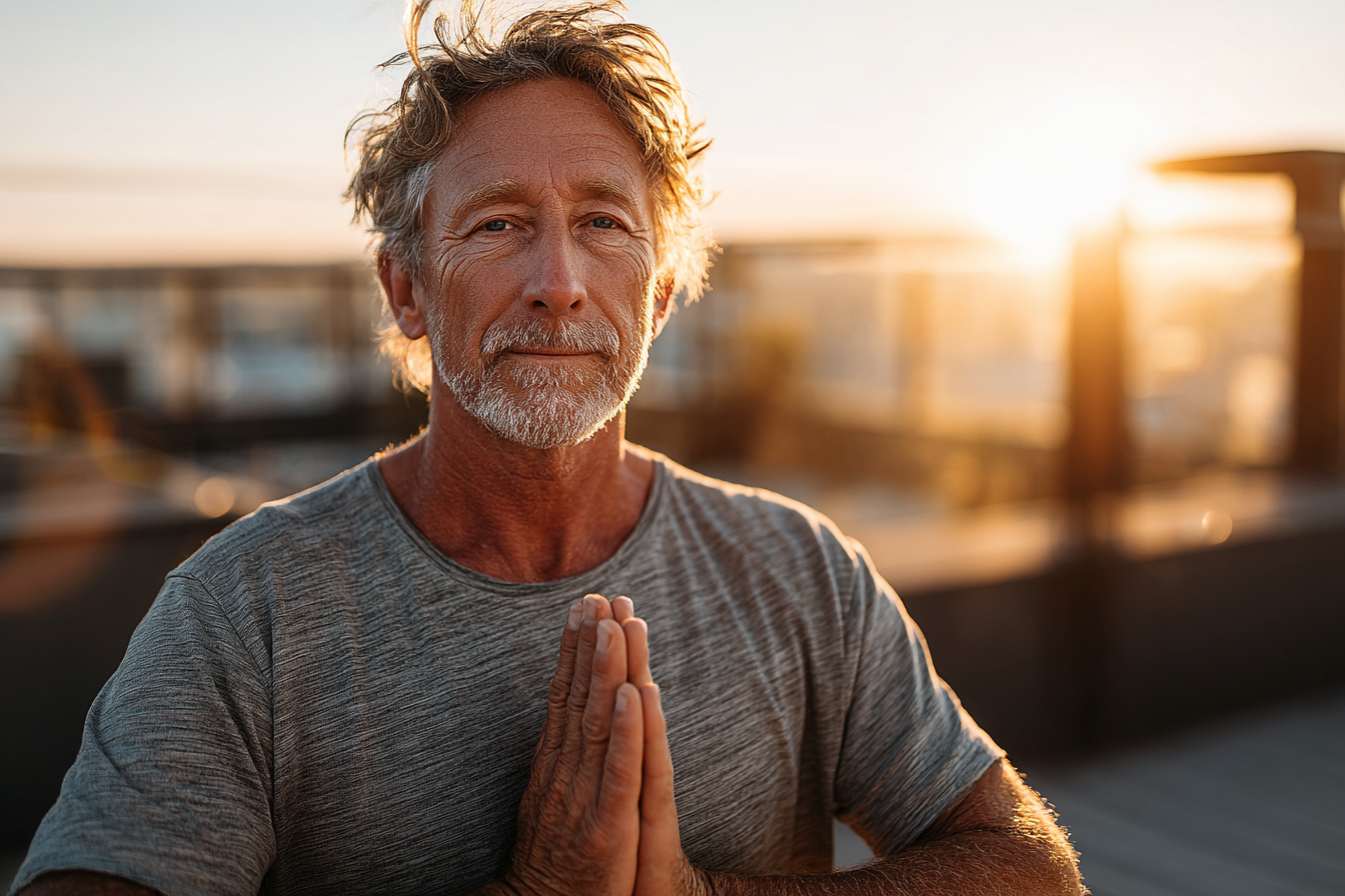 Група людей займається йогою на природі